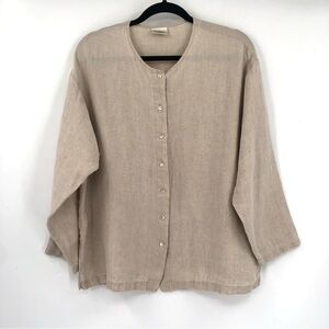 NEIMAN MARCUS 100% Irish Linen Blazer Jacket Top Long Sleeve L Tan Lagenlook